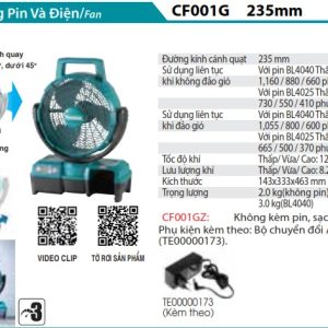 Quạt Dùng Điện Và Pin(40V MAX) (không kèm pin sạc) - Makita CF001GZ