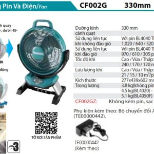 Quạt Dùng Điện Và Pin(40V MAX/AC) (không kèm pin sạc) - Makita CF002GZ