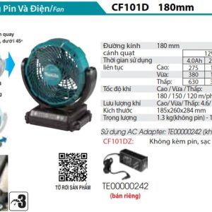 Quạt Dùng Pin(12V MAX) (không kèm pin sạc) - Makita CF101DZ