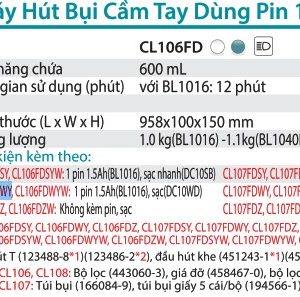 Máy Hút Bụi Dùng Pin(12V MAX) (kèm 01 pin + sạc) - Makita CL106FDWY