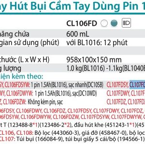 Máy Hút Bụi Dùng Pin(12V MAX) (kèm 01 pin + sạc) - Makita CL107FDSYW