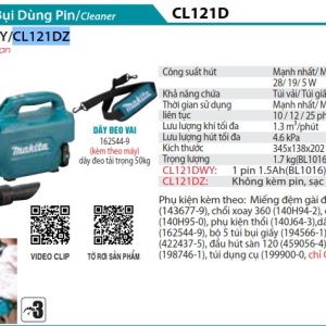 Máy Hút Bụi Dùng Pin(12V MAX) (không kèm pin sạc) - Makita CL121DZ