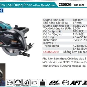 Máy Cắt Dùng Kim Loại Dùng Pin(185MM/BL)(40V (không kèm pin sạc) - Makita CS002GZ01