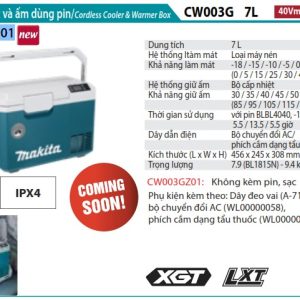 Máy Làm Mát Và Ấm Dùng Pin(7L)(40V/18V/AC)  (không kèm pin sạc) - Makita CW003GZ01