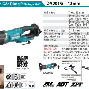 Máy Khoan Góc(BL)(40V MAX) (không kèm pin sạc) - Makita DA001GZ