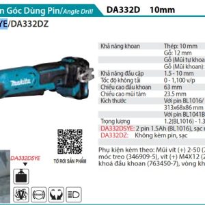 Máy Khoan Góc(12V MAX) (kèm 02 pin 1.5AH + sạc) - Makita DA332DSYE