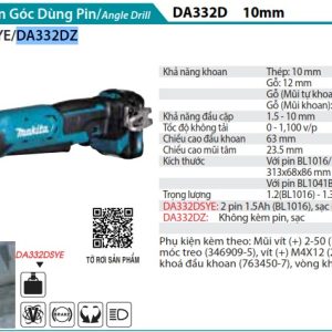 Máy Khoan Góc(12V MAX) (không kèm pin sạc) - Makita DA332DZ