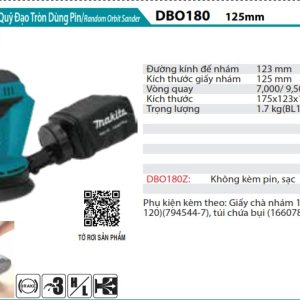 Máy Chà Nhám Qũy Đạo Tròn Dùng Pin(18V) (không kèm pin sạc) - Makita DBO180Z