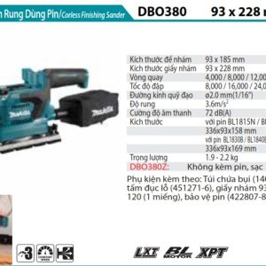 Máy Chà Nhám Rung Dùng Pin(93X185MM/BL)( (không kèm pin sạc) - Makita DBO380Z