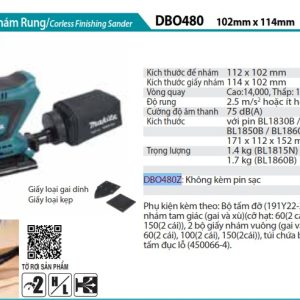 Máy Chà Nhám Rung Dùng Pin(ĐẾ NHỰA/ (không kèm pin sạc) - Makita DBO480Z