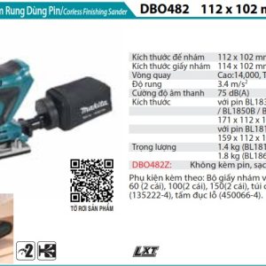 Máy Chà Nhám Dùng Pin(ĐẾ NHÔM/ (không kèm pin sạc) - Makita DBO482Z