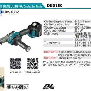 Máy Chà Nhám Băng Dùng Pin(9MM X 533MM/B (kèm 02 pin 5.0 + sạc nhanh) - Makita DBS180RTJ