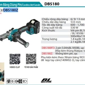 Máy Chà Nhám Băng Dùng Pin(9MM X 533MM/B (không kèm pin sạc) - Makita DBS180Z