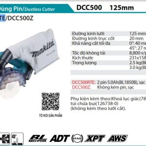 Máy Cắt Dùng Pin(125MM/AWS/BL)(18V) (kèm 02 pin 5.0 + sạc nhanh) - Makita DCC500RTE