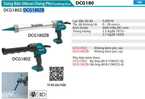 Súng Bắn Silicon Dùng Pin(18V) (không kèm pin sạc) - Makita DCG180ZB