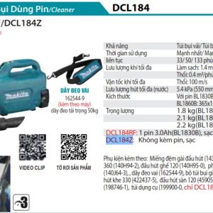 Máy Hút Bụi Dùng Pin(18V) (không kèm pin sạc) - Makita DCL184Z