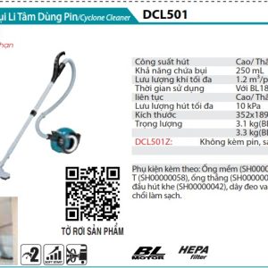 Máy Hút Bụi Li Tâm Dùng Pin(HEPA/BL) (không kèm pin sạc) - Makita DCL501Z