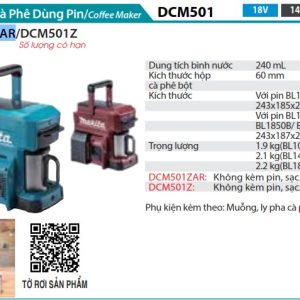 Máy Pha Cà Phê Dùng Pin(18V/14.4V/12V MA (không kèm pin sạc) - Makita DCM501ZAR