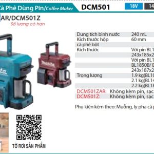 Máy Pha Cà Phê Dùng Pin(18V) (không kèm pin sạc) - Makita DCM501Z