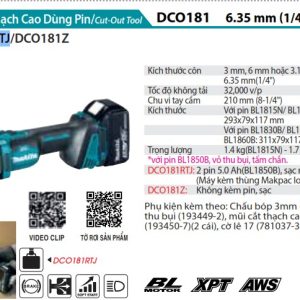 Máy Cắt Thạch Cao Dùng Pin(BL)(18V) (kèm 02 pin 5.0 + sạc nhanh) - Makita DCO181RTJ