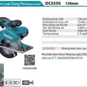 Máy Cắt Kim Loại Dùng Pin(136MM)(18V) (không kèm pin sạc) - Makita DCS550Z