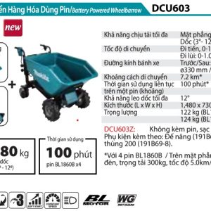 Xe Vận Chuyển Hàng Hóa Dùng Pin(DẠNG THÙNG/BL)(18VX2) - Makita DCU603Z