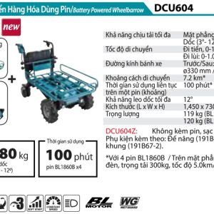 Xe Vận Chuyển Hàng Hóa Dùng Pin(DẠNG KHUNG/BL)(18VX2) - Makita DCU604Z