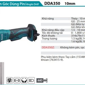 Máy Khoan Góc Dùng Pin(18V) (không kèm pin sạc) - Makita DDA350Z