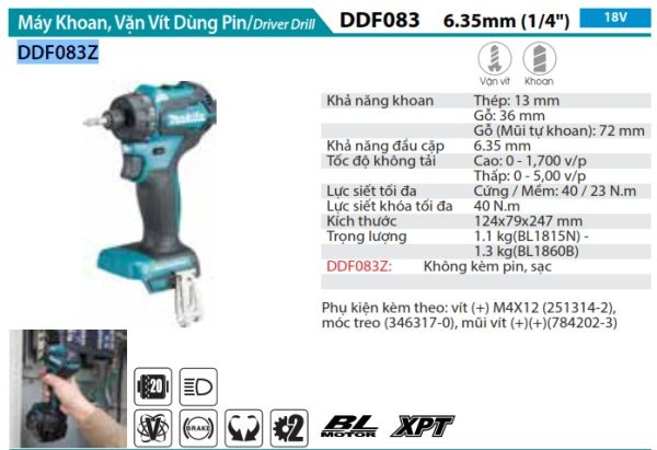 Máy Khoan Góc Dùng Pin(BL)(18V) (không kèm pin sạc) - Makita DDA450Z