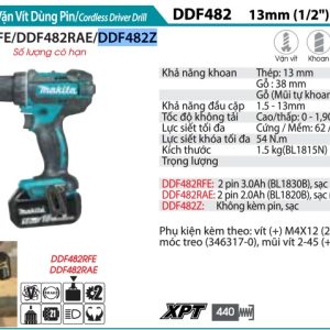 Máy Khoan Và Vặn Vít Dùng Pin(18V) (không kèm pin sạc) - Makita DDF482Z