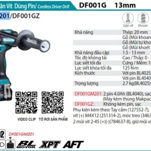 Máy Khoan Và Vặn Vít Dùng Pin(BL)(40V MA (kèm 02 pin 4.0Ah + sạc nhanh) - Makita DF001GM201