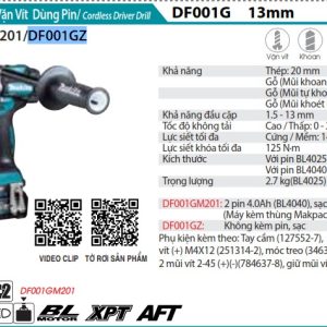 Máy Khoan Và Vặn Vít Dùng Pin(BL)(40V MA (không kèm pin sạc) - Makita DF001GZ