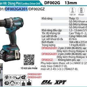 Máy Khoan Và Vặn Vít Dùng Pin(BL)(40V MA (kèm 02 pin 2.0AH + sạc) - Makita DF002GA201