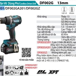 Máy Khoan Và Vặn Vít Dùng Pin(BL)(40V MA (kèm 02 pin 2.5 Ah + sạc) - Makita DF002GD201