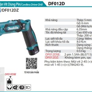 Máy Khoan Và Vặn Vít Dùng Pin(7.2V) (kèm 02 pin + sạc) - Makita DF012DSE