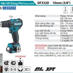 Máy Khoan Và Vặn Vít Dùng Pin(BL) (không kèm pin sạc) - Makita DF332DZ