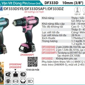 Máy Khoan Và Vặn Vít Dùng Pin(12V MAX) (kèm 02 pin 2.0 + sạc) - Makita DF333DSAE