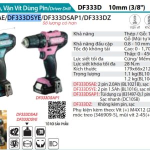 Máy Khoan Và Vặn Vít Dùng Pin(12V MAX) (kèm 02 pin 1.5AH + sạc) - Makita DF333DSYE