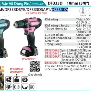 Máy Khoan Và Vặn Vít Dùng Pin(12V MAX) (không kèm pin sạc) - Makita DF333DZ