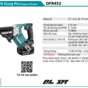 Máy Vặn Vít Cuộn Dùng Pin(BL)(18V) (không kèm pin sạc) - Makita DFR452Z