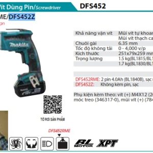 Máy Vặn Vít Dùng Pin(BL)(18V) (không kèm pin sạc) - Makita DFS452Z