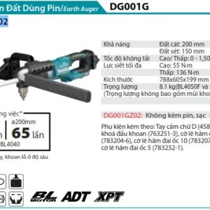 Máy Khoan Đất Dùng Pin(BL)(40V MAX) (không kèm pin sạc) - Makita DG001GZ02