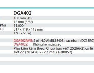 Máy Mài Góc Dùng Pin (không kèm pin sạc) - Makita DGA402Z