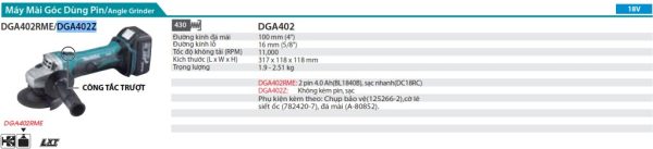 Máy Mài Góc Dùng Pin (không kèm pin sạc) - Makita DGA402Z