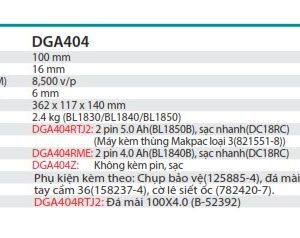 Máy Mài Góc Dùng Pin (kèm 02 pin 4.0Ah + sạc nhanh) - Makita DGA404RME