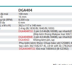 Máy Mài Góc Dùng Pin(kèm 02 pin 5.0 + sạc nhanh) - Makita DGA404RTJ2