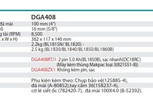 Máy Mài Góc Dùng Pin(100MM/CÔNG TẮC BÓP/ (không kèm pin sạc) - Makita DGA408ZX1