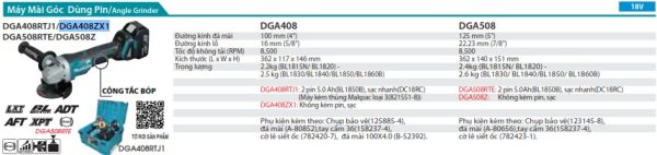 Máy Mài Góc Dùng Pin(100MM/CÔNG TẮC BÓP/ (không kèm pin sạc) - Makita DGA408ZX1