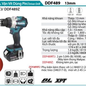 Máy Khoan Búa Và Vặn Vít Dùng Pin(BL)(18V) (không kèm pin sạc) - Makita DHP489Z