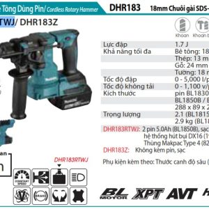 Máy Khoan Bê Tông Dùng Pin - Makita DHR183RTWJ